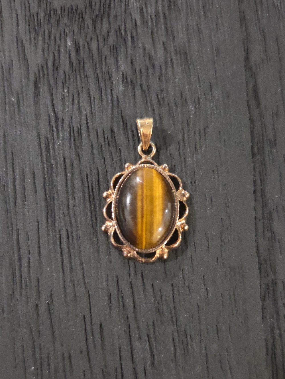 Women Jewelry Tiger's Eye Oval Pendant in Gold Tone- Silver Marked Hook